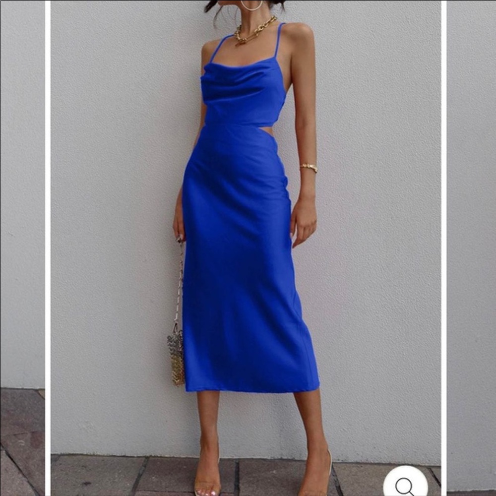 Royal Blue Satin Midi Dress